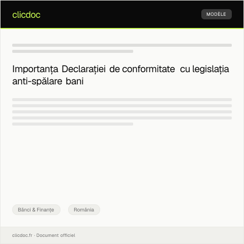 Document preview: Declarație pentru conformitatea cu legislația privind anti-spălarea banilor — Bănci & Finanțe, România